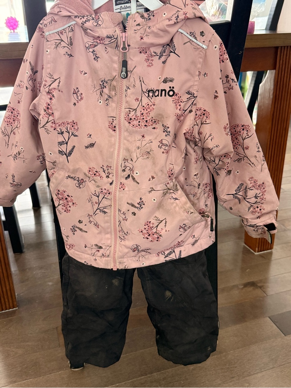 Reima Pink Floral Hooded Jacket and Black fall Pants Set